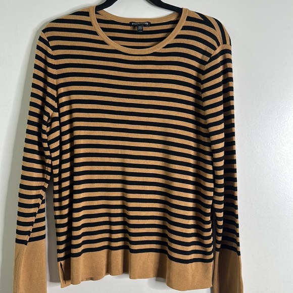 Eileen fisher tan and black stripe sweater size Large - Picture 6 of 8